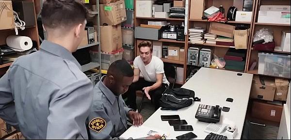  YoungPerps - Cute Boy Caught Stealing Cell Phones Gets Fucked By Two Guards